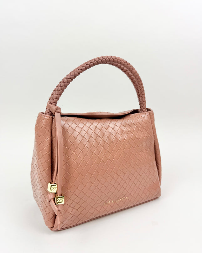 Nova Woven Texture Top Handle Purse Pink Clay Handbags in at Wrapsody
