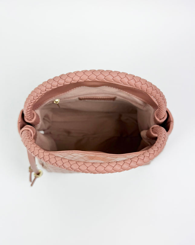 Nova Woven Texture Top Handle Purse Pink Clay Handbags in at Wrapsody