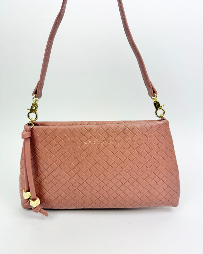 Nova Woven Small Shoulder Bag Pink Clay Handbags in at Wrapsody