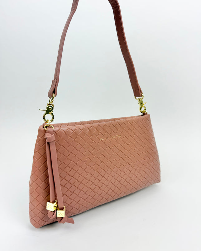 Nova Woven Small Shoulder Bag Pink Clay Handbags in at Wrapsody