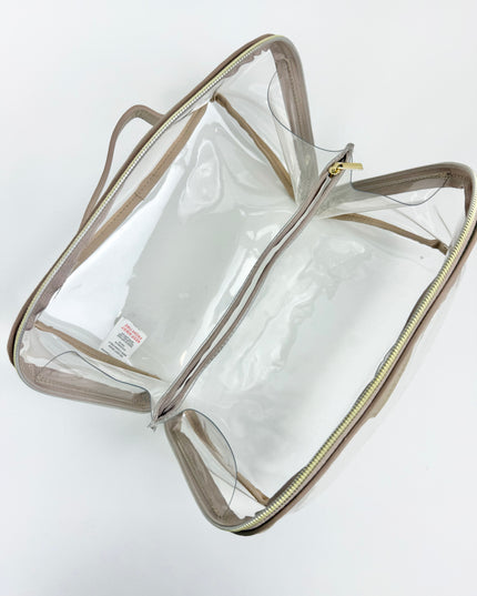 Clear Fold Out Toiletry/Cosmetic Bag Large Light Taupe Travel Accessories in at Wrapsody