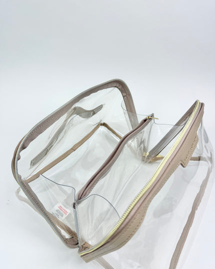 Clear Fold Out Toiletry/Cosmetic Bag Large Light Taupe Travel Accessories in at Wrapsody