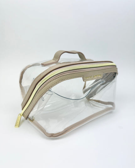 Clear Fold Out Toiletry/Cosmetic Bag Medium Light Taupe Travel Accessories in at Wrapsody