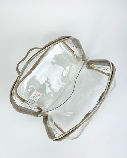 Clear Fold Out Toiletry/Cosmetic Bag Medium Light Taupe Travel Accessories in at Wrapsody