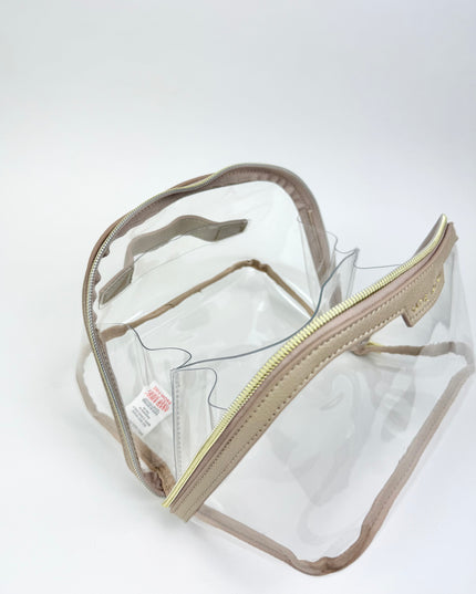 Clear Fold Out Toiletry/Cosmetic Bag Medium Light Taupe Travel Accessories in at Wrapsody