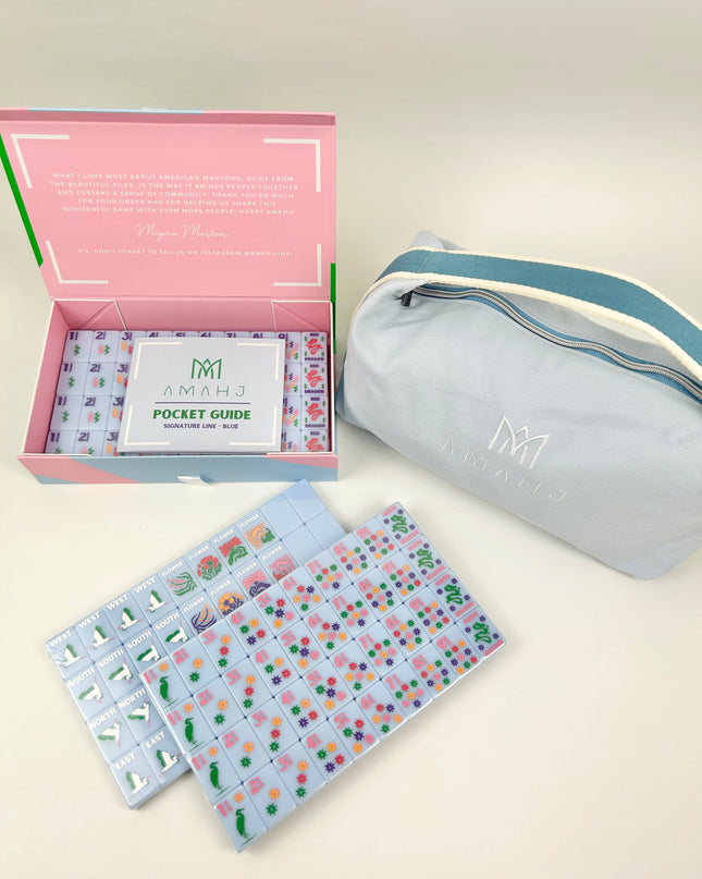 Signature Engraved Blue Mahjong Tile Set