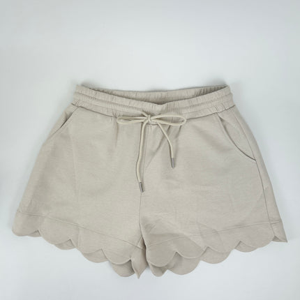 Taupe Scallop Trim Knit Shorts Shorts in at Wrapsody