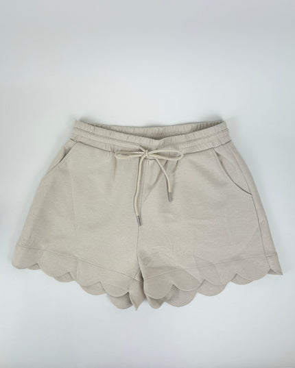 Taupe Scallop Trim Knit Shorts Shorts in at Wrapsody