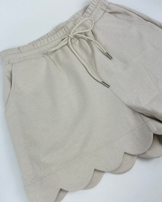 Taupe Scallop Trim Knit Shorts Shorts in at Wrapsody