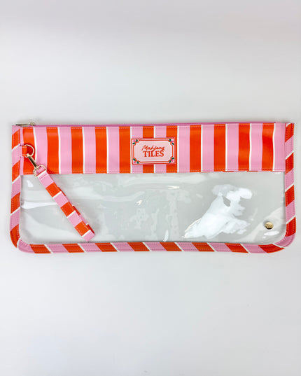 Sicily Stripes Pink Mahjong Tile Keeper Pouch