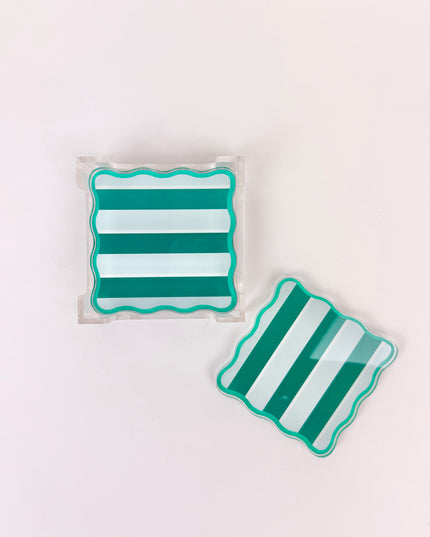 Sicily Stripes Teal Acrylic Coaster Set