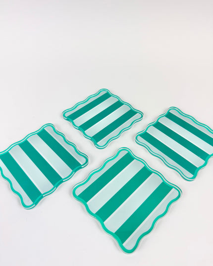 Sicily Stripes Teal Acrylic Coaster Set