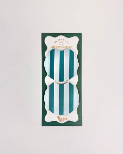 Sicily Stripes Teal Car Coaster Set