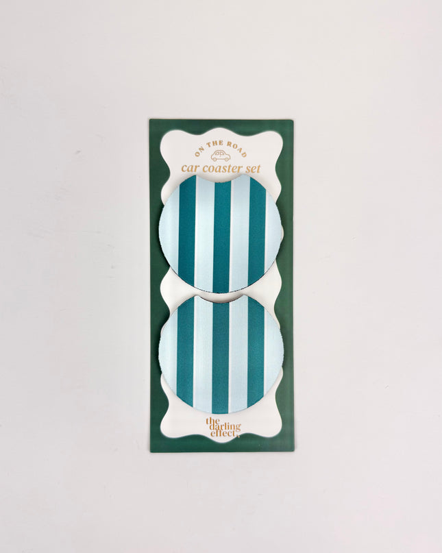 Sicily Stripes Teal Car Coaster Set