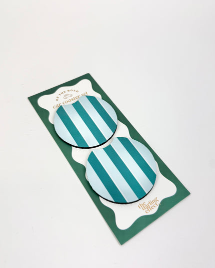 Sicily Stripes Teal Car Coaster Set