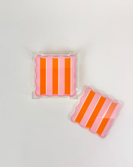 Sicily Stripes Pink Acrylic Coaster Set