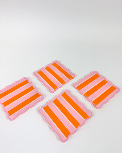 Sicily Stripes Pink Acrylic Coaster Set