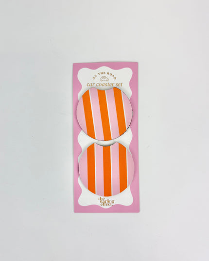 Sicily Stripes Pink Car Coaster Set