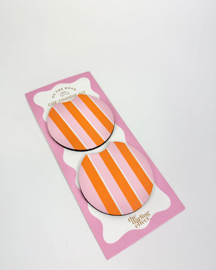 Sicily Stripes Pink Car Coaster Set