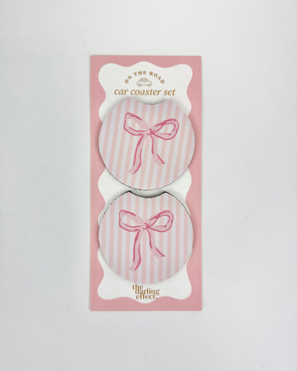 Pink Bow Car Coaster Set