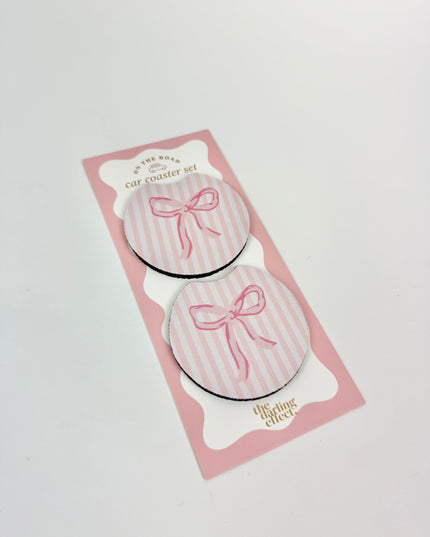 Pink Bow Car Coaster Set