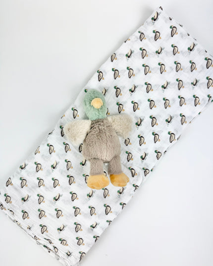 Mallard Swaddle & Rattle Set Baby in at Wrapsody