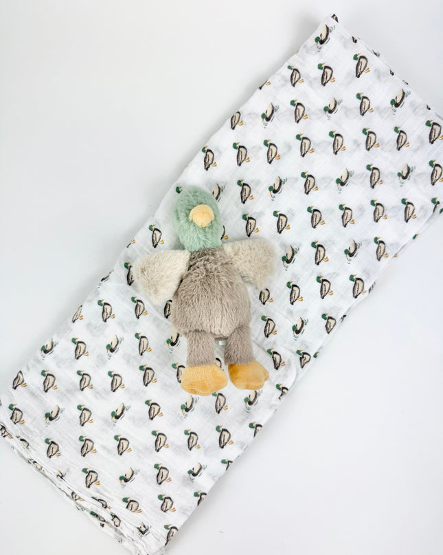 Mallard Swaddle & Rattle Set Baby in at Wrapsody