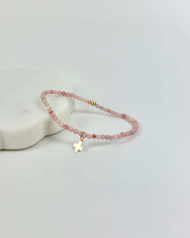 Enewton Classic Signature Cross Charm 3mm Bracelet Pink Opal