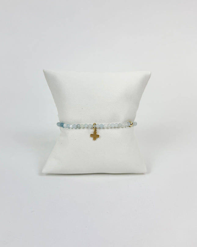 Enewton Classic Signature Cross Charm 3mm Bracelet Aquamarine
