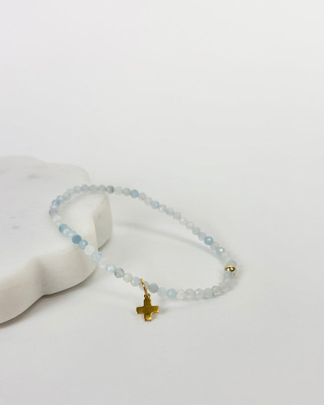 Enewton Classic Signature Cross Charm 3mm Bracelet Aquamarine