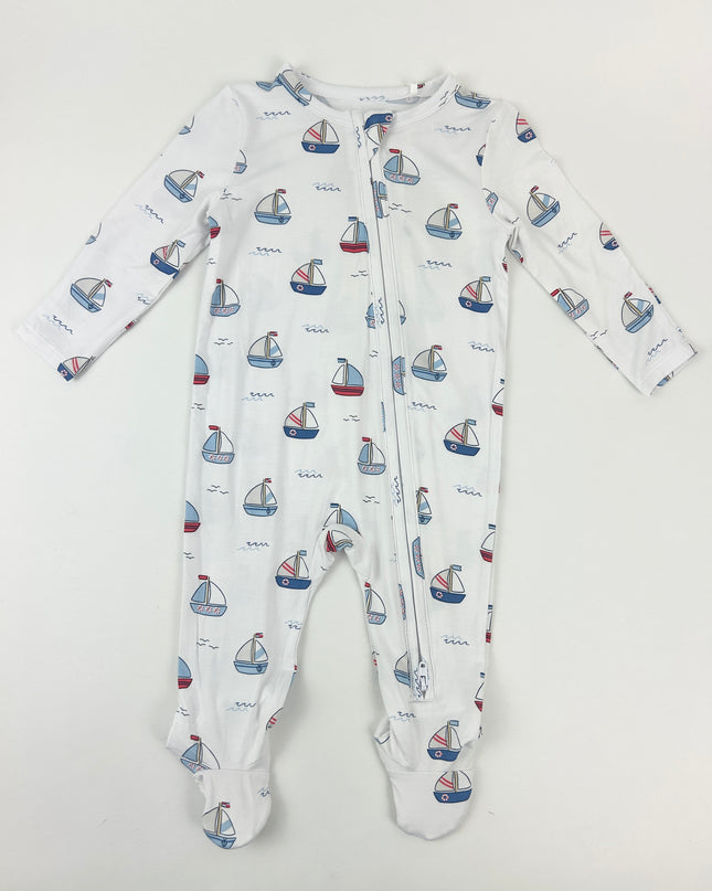 Angel Dear Bubbly Sailboats Blue 2-Way Zippper Footie Baby in at Wrapsody
