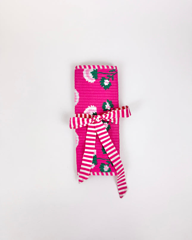 Pink Block Print Jewelry Roll