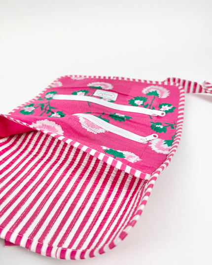 Pink Block Print Jewelry Roll