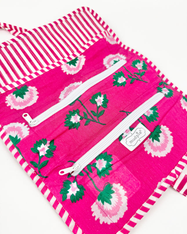 Pink Block Print Jewelry Roll