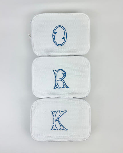 Fairfax Blue Initial Waffle Knit Cosmetic Bag