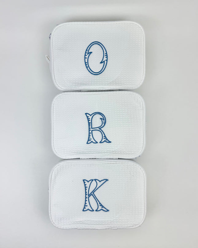 Fairfax Blue Initial Waffle Knit Cosmetic Bag