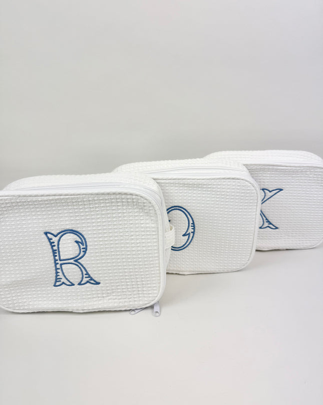 Fairfax Blue Initial Waffle Knit Cosmetic Bag