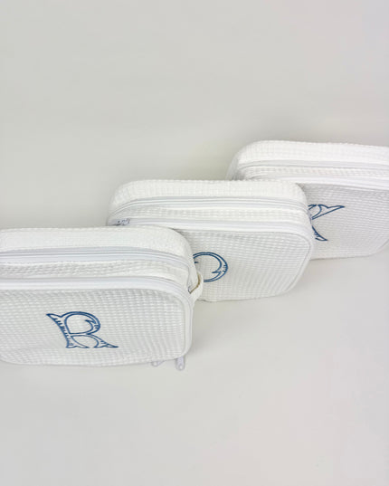 Fairfax Blue Initial Waffle Knit Cosmetic Bag