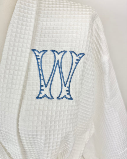 Fairfax Blue Initial Waffle Knit Bath Wrap
