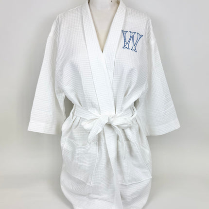 Fairfax Blue Initial Waffle Knit Bath Wrap Loungewear in at Wrapsody