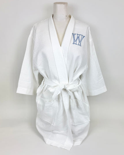Fairfax Blue Initial Waffle Knit Bath Wrap