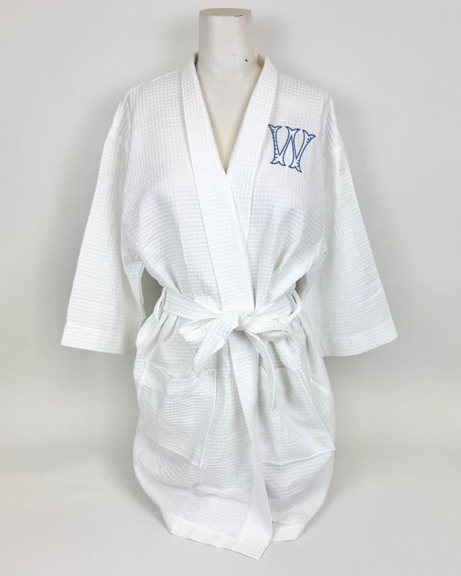 Fairfax Blue Initial Waffle Knit Bath Wrap