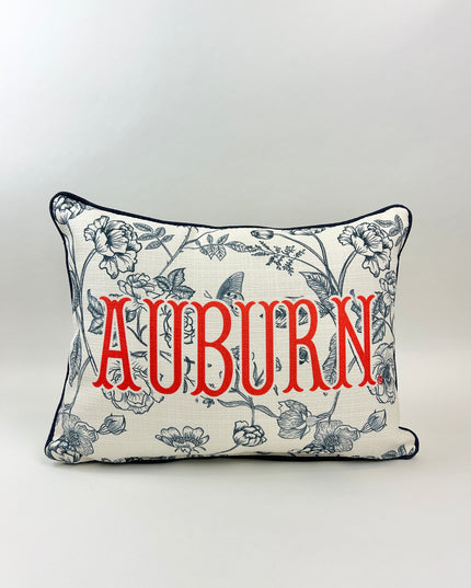 Auburn Toile Pillow with Navy Piping Pillows in at Wrapsody