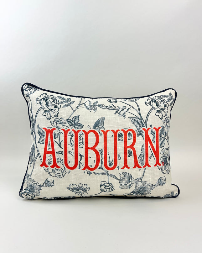 Auburn Toile Pillow with Navy Piping