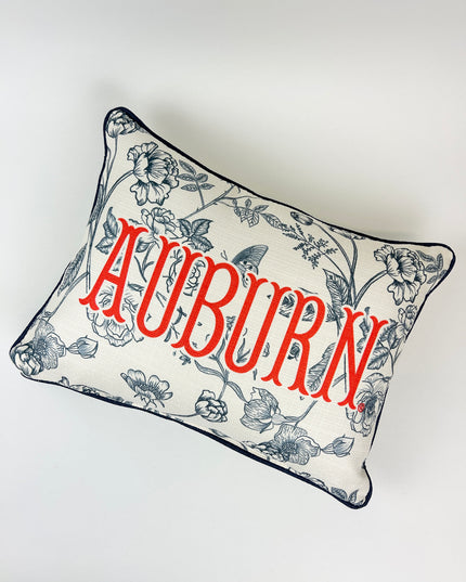 Auburn Toile Pillow with Navy Piping Pillows in at Wrapsody
