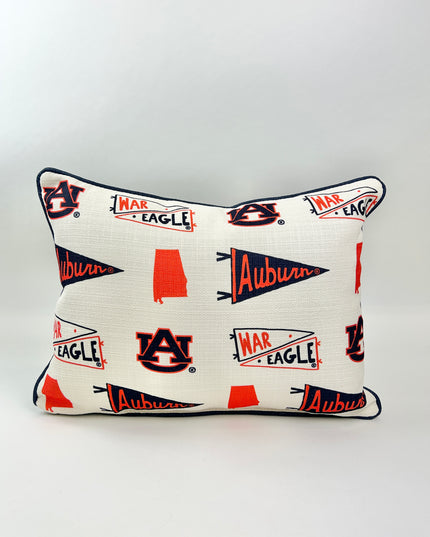 Auburn Pennant Pillow with Navy Piping Pillows in at Wrapsody