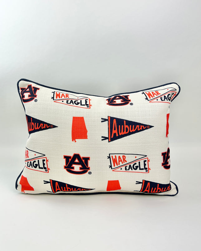 Auburn Pennant Pillow with Navy Piping