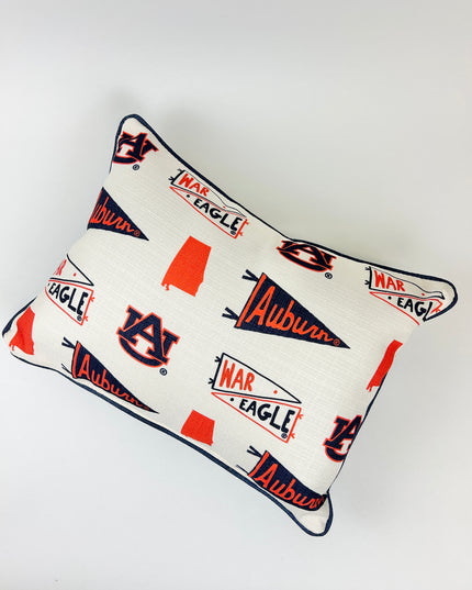 Auburn Pennant Pillow with Navy Piping Pillows in at Wrapsody