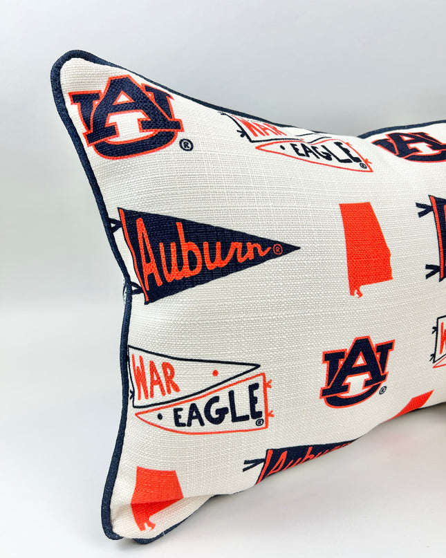 Auburn Pennant Pillow with Navy Piping Pillows in at Wrapsody