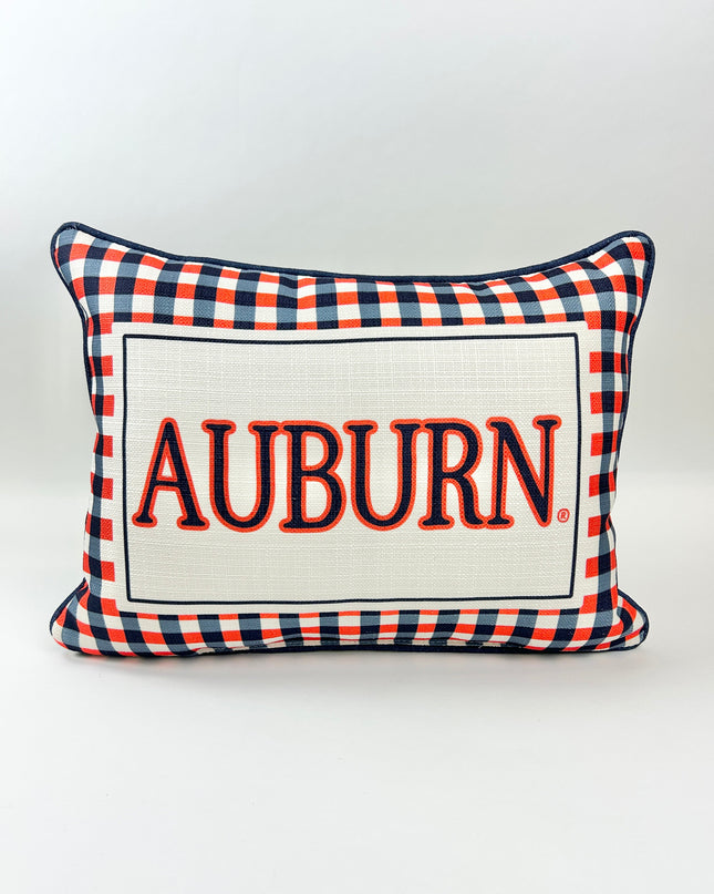 Auburn Gingham Pillow with Navy Piping Pillows in at Wrapsody